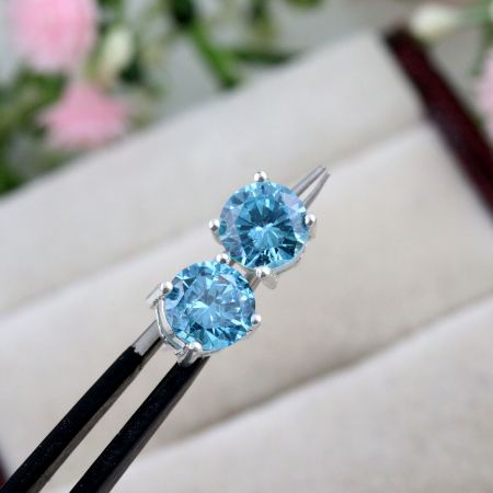 Blue Cz stone stud earring, Brass silver plated earring for women, Gifts Jewelry